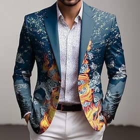 Men's Butterfly Blazer Jacket Coat Comfortable Breathable Artistic Casual Casual Daily Party Pocket 3D Print Buttons All Seasons Notch Long Sleeve Blue Black R