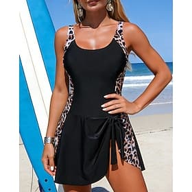 Damen Einteilige Badekleid mit Tiermuster Patchwork Elastisch Ärmellos Bademode Surfen Schnorcheln Schwimmen Sommer
