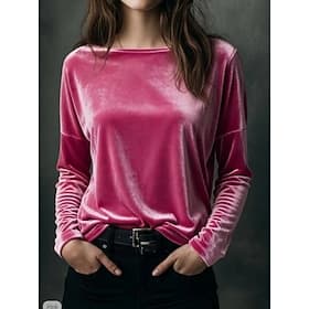 Women's Blouse Ruched Solid Color Vintage Casual Long Sleeve Crew Neck Regular Tops Daily Blue Sage Green Pink Wine Brown Spring Fall Winter