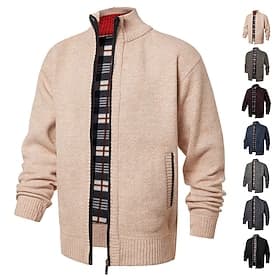 Men's Sweater Cardigan Sweater Zip Sweater Ribbed Knit Regular Tops Knitted Solid Color High Neck Neutral Fashion Casual Daily Wear Clothing Apparel Fall Winte