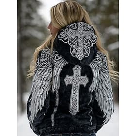 Women's Viking Wings Pullover Hoodie Sweatshirt Graphic Geometric Tribal Vintage Casual Boho Long Sleeve Hooded Regular Tops Casual Street Patchwork Print Fron