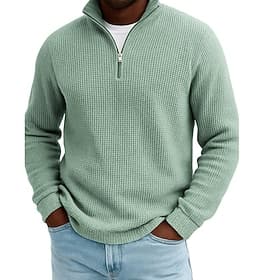 Men's Waffle Polo Shirts Textured Outdoor Causal Quarter Zip Long Sleeve Fashion Modern Solid Color Textured Knitted Fall Spring Fall Fall Winter Regular Fi