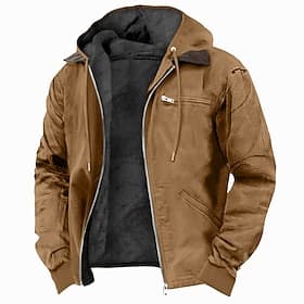 Men's Hoodie Full Zip Hoodie Sherpa Linend Army Green Blue Brown Gray Hooded Plain Pocket Sports  Outdoor Daily Holiday Polyester Vintage Streetwear Casual Fal