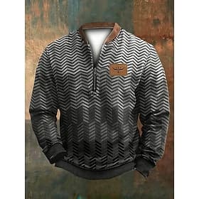 Men's Sweatshirt Quarter Zip Sweatshirt Black Brown Gray Half Zip Color Block Ribbed Textured Knit-texture Daily Sports  Outdoor Holiday Polyester Streetwear C