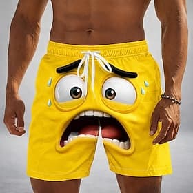 Herre 3D Print 3D-tegneseriefigur Smilefjes Badeshorts Surfeshorts Medium Midje Morsom Hawaiisk Strandferie Sidelommer Mesh fôr Elastisk snøring i midjen Desig thumbnail 3