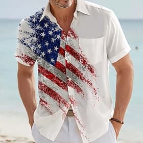 Men's 4th of July U.S. 250th Anniversary Eagle US Flag Shirt Button Up Shirt Short Sleeve Vintage Retro Outdoor Holiday Summer Spring Turndown 3D Print Collare
