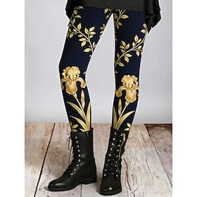 Women's Leggings Cozy Leggings Vacation Casual Full Length High Waist Floral Graphic Printing Comfort Comfortable High Elasticity Casual Daily Vacation Yellow