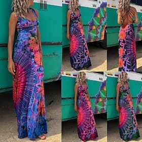 Women's Maxi Dress Sheath Dress T Shirt Dress Tee Dress Sundress Shift Dress Vacation Casual Daily Outdoor Party Regular Fit Ombre Colorful Graphic Sleeveless