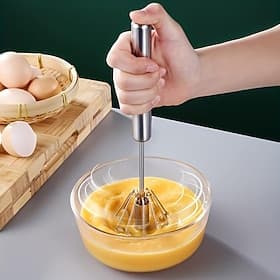Stainless Steel Egg Whisk Hand Push Rotary Whisk Blender Versatile Milk Frother Hand Push Mixer Stirrer for Blending Whisking Beating  Stirring (33cm/13in)