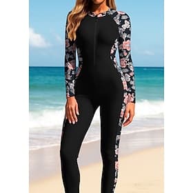 Femmes Maillot Anti UV Rashguard intégral Combinaison de surf une pièce Floral Tropical Zip Up avec soutien-gorge intégré fermeture éclair sur le devant Prote