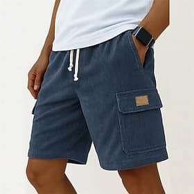 Men's Cargo Shorts Summer Shorts Beach Shorts Casual Shorts Corduroy Shorts Drawstring Elastic Waist Multi Pocket Solid Color Comfort Knee Length Daily Outdoor thumbnail 2