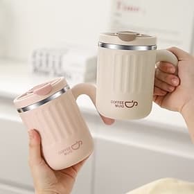 480ml Large Capacity Coffee Mug  Travel Cup - 304 Stainless Steel - with Removable Tea Strainer  Straw - Heavy-Duty Style Lid - Leakproof Portable Tea/Coffee f
