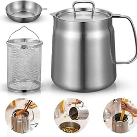 304 Stainless Steel Large Capacity Oil Filter Pot with Frying Basket – Multi-Functional Kitchen Cooking Tool for Efficient Oil Filtration, Ergonomic Handle, an