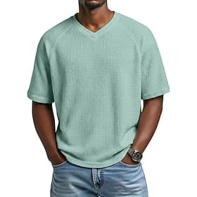 Per uomo Maglietta Waffle Maglietta Camicia a Maniche Corte Manica Corta Scollo a V Estate Primavera Tinta unica Vintage Streetwear Elegante Manica corta Quoti