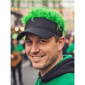 Men's Polyester Visor Hat with Colorful Faux Wig, Available in Multiple Colors, Perfect for St. Patrick's Day, Carnival and Festive Occasions