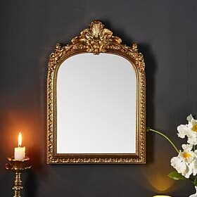 Gold Resin Arch Lace Decorative Wall Mirror, European-Style Home Art Hanging, Perfect for Wall Decor, Vanity Mirror, and Photography Props