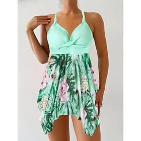 Women's Swimwear Tankini 2 Piece Cheeky Swimsuit Tummy Control High Waist Slim Backless Vacation Beach Wear Floral Graphic V Neck Sleeveless Bathing Suits