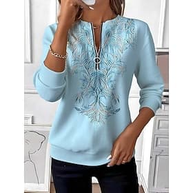 Women's Pullover Sweatshirt Zip Up Sweatshirts Zipper Print Floral Graphic Paisley Fashion Casual Long Sleeve Crew Neck Regular Tops Casual Street Dailywear Ye
