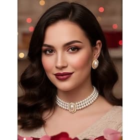 Women's Pearl Choker Necklace, Vintage Elegant Jewelry for Romantic Evening Dinner Parties