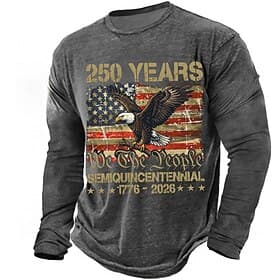 4th of July 2026 250th Memorial Day Men's 3D Print Crew Neck Long Sleeve T-Shirt Casual Daily
