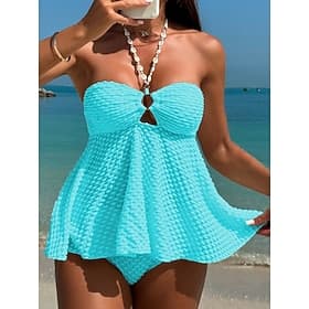 Women's Tankini 2 Piece Swimsuit Underwire Cheeky Tummy Control High Waist Slim Strapless Backless Vacation Beach Wear Floral Halter Neck Sleeveless Bathing Su