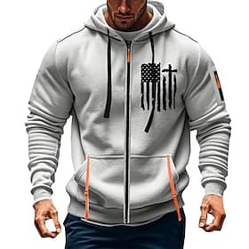 Men's Hoodie Full Zip Hoodie Zip Up Hoodie Blue Black Khaki Dark Gray Gray Hooded American US Flag Zip Up Pocket Casual Daily Sports  Outdoor Streetwear Design