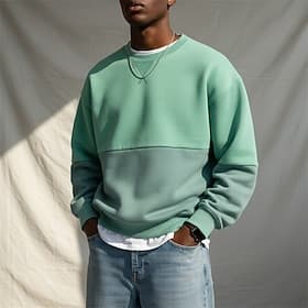 Herren Sweatshirt Pullover Kapuzensweatshirt Hellgrün Rosa Marineblau Grau Leicht Blau Rundhalsausschnitt Einfach Patchwork Farbblock Lässig Täglich Sport  Out