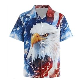 Men's 4th of July U.S. 250th Anniversary Eagle US Flag Shirt Button Up Shirt Short Sleeve Vintage Retro Outdoor Holiday Summer Spring Turndown 3D Print Collare