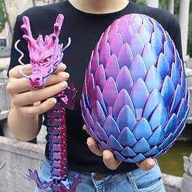 3D Printed Large Easter Dragon Eggs with 23.6in Dragon Inside, 7.1in Mystery Easter Dragon Egg, Articulated Fidget Toys, Surprise Easter Eggs for Kids, Unique