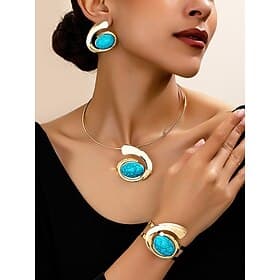 Ensemble de bijoux bohèmes pour femmes en alliage avec pierres turquoise – collier, boucles d'oreilles et bracelet, disponible en plusieurs couleurs – parfait
