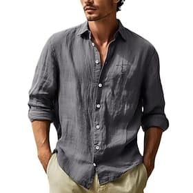 Men's Shirt Linen Shirt Summer Shirt Beach Shirt Cotton Shirt Cross Vacation Holiday Black White Army Green Military Green Long Sleeve Turndown Spring Fall Clo