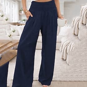 Per donna Pantaloni in cotone e lino Gamba larga Chinos Pantaloni Estivi Streetwear Casual Lunghezza intera Vita media Semplice Tasca Fascia Elastica Confortev