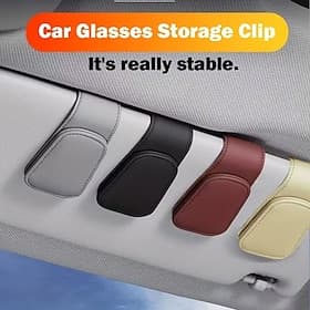 2PCS Magnetic PU Leather Car Sun Visor Glasses Holder with Card Slot - One-Hand Operation Design Suitable for Driver-Side Interior Accessories Gray  Black Simp