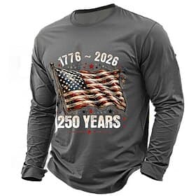 4th of July 2026 250th Memorial Day Men's 3D Print Crew Neck Long Sleeve T-Shirt Casual Daily thumbnail 2