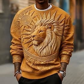 Mens 3D Gold Lion Sweatshirt Luxury Baroque Style Graphic Pullover Hip Hop Streetwear Crewneck Tops Clothing Apparel S M L XL XXL XXXL