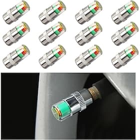 Lot de 12 bouchons de valve avec indicateur de pression des pneus (2,4 bar / 36 psi) pour voitures, SUV, camions, motos et vélos.