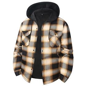 Men's Winter Coat Fleece Jacket Casual Jacket Casual Daily Thermal Warm Pocket Fall Winter Plaid Streetwear Daily Hooded Regular Blue White Red Orange Green Ja