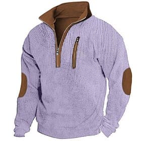 Men's T Shirt Waffle Knit Tee Tee Top Long Sleeve Shirt Long Sleeve High Neck Quarter Zip Fall  Winter Spring   Fall Color Block Fashion Designer Basic Patchwo