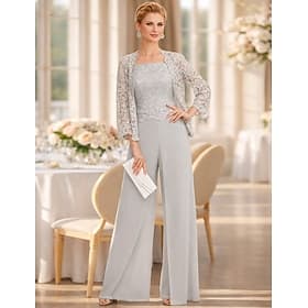 Tuta Completo Pantalone Tre Pezzi Lunghezza al pavimento Abito da cerimonia per signora Senza Maniche Collo quadrato Elegante Taglie Forti Formale Ospite di no