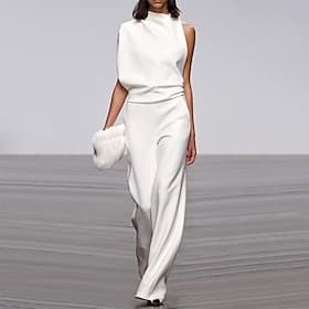 Damen Normal Overall Elegant Einfarbig Ärmellos Rundhalsausschnitt Party Ausgehen Normale Passform Schwarz Weiß Rosa Sommer