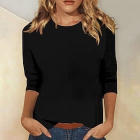Women's T Shirt Solid Color Classic Casual 3/4 Length Sleeve Crew Neck Regular Tops Daily Going out Weekend Black White Navy Blue Orange Gray Winter