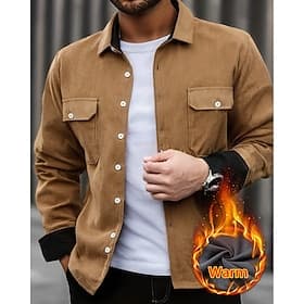 Herren Hemdjacke Cordjacke Freizeitjacke Jacke-Shirt Lässig Täglich Tasche Knöpfe Herbst Winter Farbblock Streetwear Täglich Umlegekragen Regulär Blau Dunkelgr