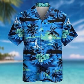 Men's Coconut Tree Nature  Landscapes Tropical Plants Shirt Cuban Collar Shirt Summer Hawaiian Shirt Short Sleeve Hawaiian Vacation Holiday Beach Wear Summer S