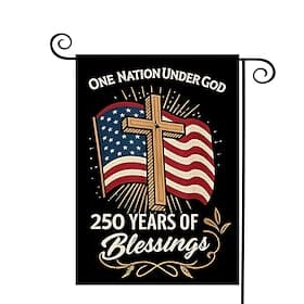 U.S. 250th Anniversary Blessings America Garden Flag One Nation Under God Patriotic Cross Design Double-Sided Burlap Semiquincentennial Celebration 4th of July