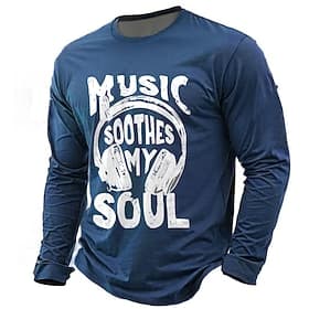 Voor heren Muziek T-shirt Lange mouw T-shirt 3D-afdrukken Strakke ronde hals Overhemd Dagelijks Casual Dagelijks Reizen Feest blauw Zwart Rood Zomer Lente Herf
