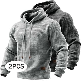 Men's Hoodie Waffle Hoodies Pullover WhiteDark Gray Hooded Plain Kangaroo Pocket Textured Casual Daily Sports  Outdoor Streetwear Cool Sportswear Fall  Winter