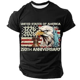 4th of July 2026 250th Memorial Day Men's 3D Print US Flag Crew Neck Short Sleeve T-Shirt Daily Street