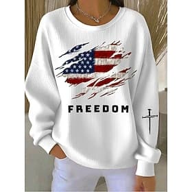 Independence Day Patriotic Women's Textured Pullover Sweatshirt Pullover Graphic Geometric Casual Long Sleeve Crew Neck Regular Tops Casual Home Street Blue Bl