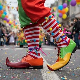 Men's Mardi Gras Colorful Clown Shoes with Multi-Color Panels and Red Laces, Fun  Playful Style for Carnival and Clown Costumes