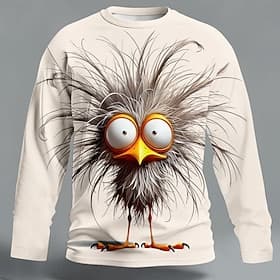 Mens Novelty Messy Hair Cat Graphic Long Sleeve Shirt Round Neck Pullover Funny Animal Print Streetwear Clothing Apparel S M L XL XXL XXXL